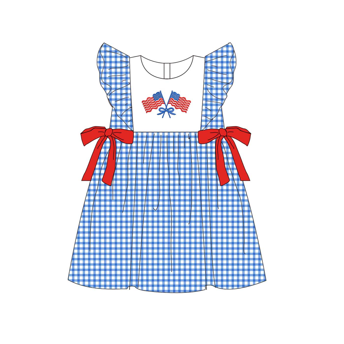 (Pre Order)Sisters Patriotic Embroidery Dress,Romper&Bloomer Set
