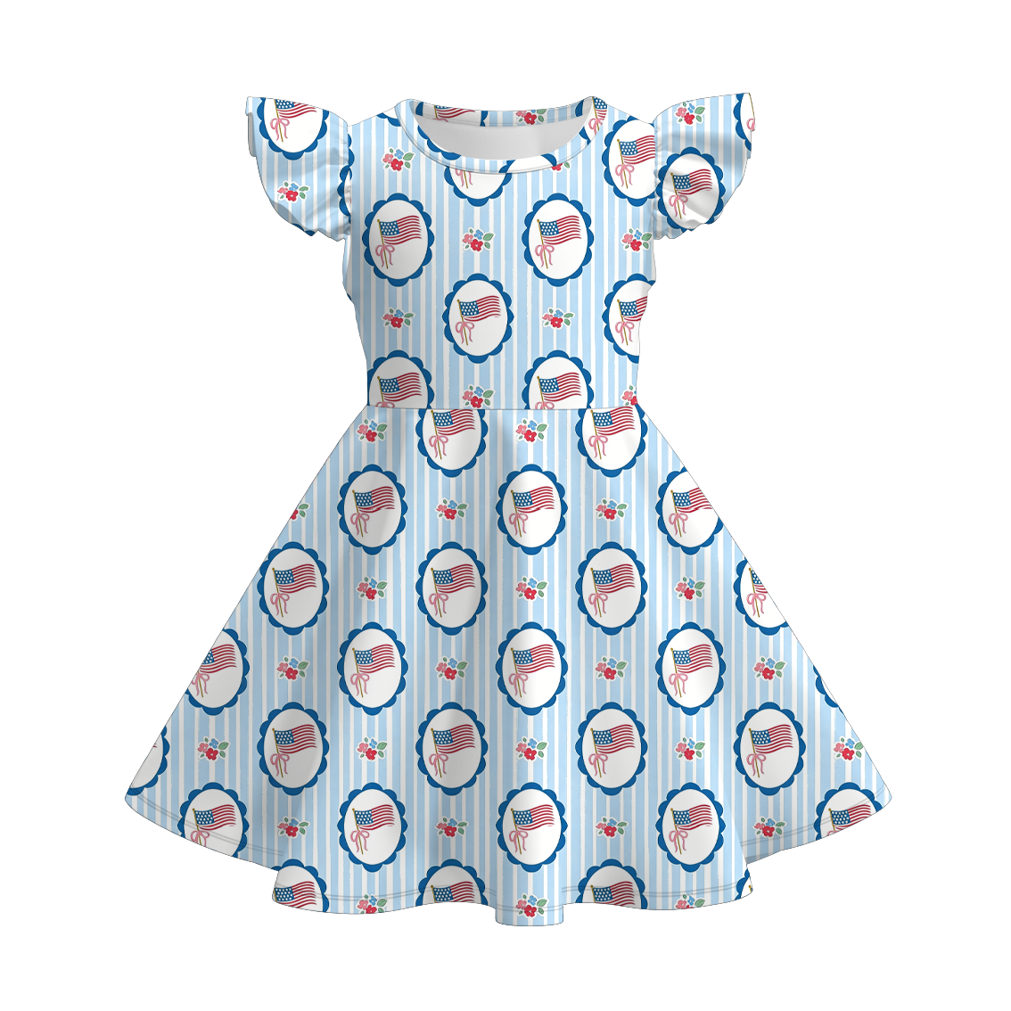(Pre Order)Girls Patriotic Bow Print Dress