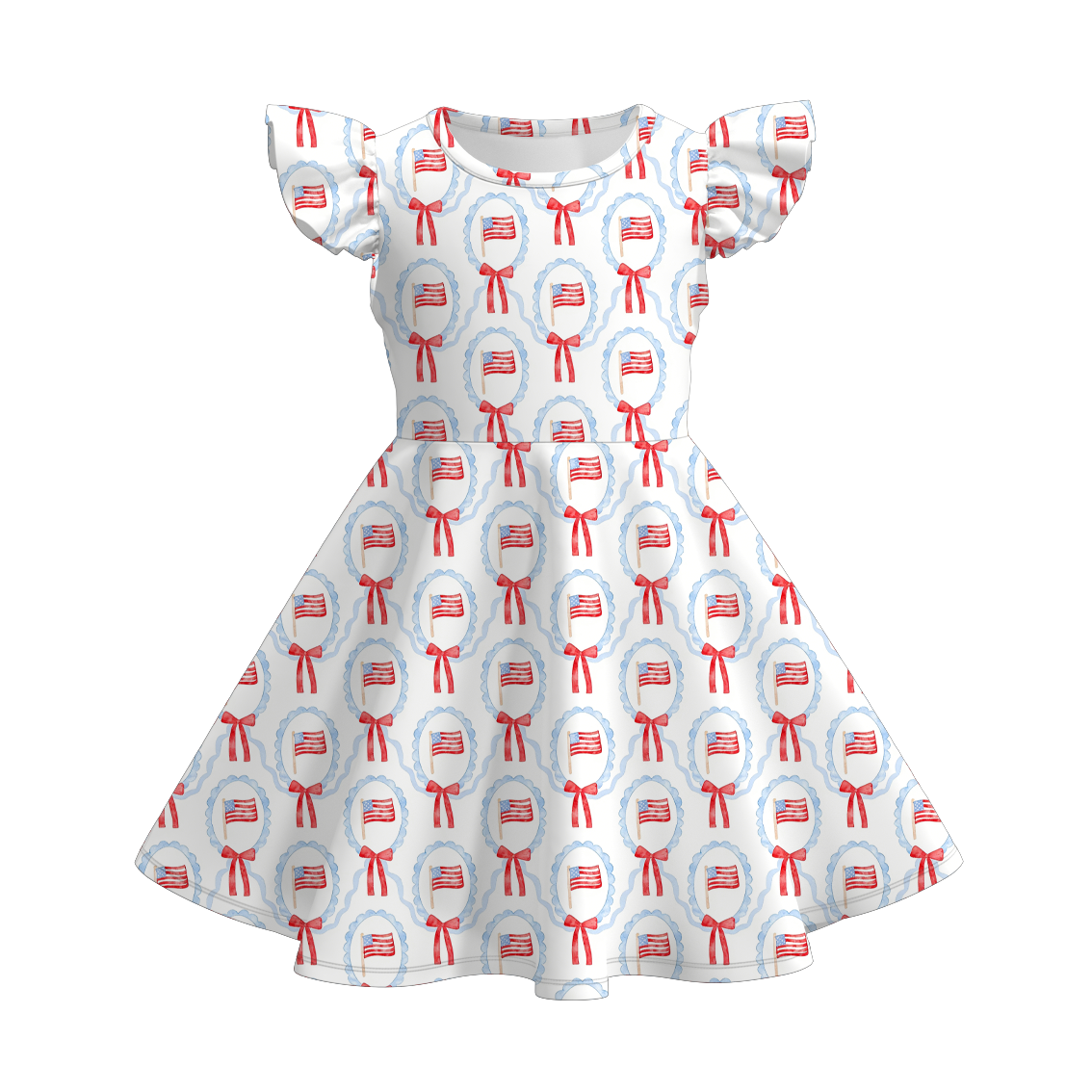 (Pre Order)Girls Patriotic Bow Print Dress