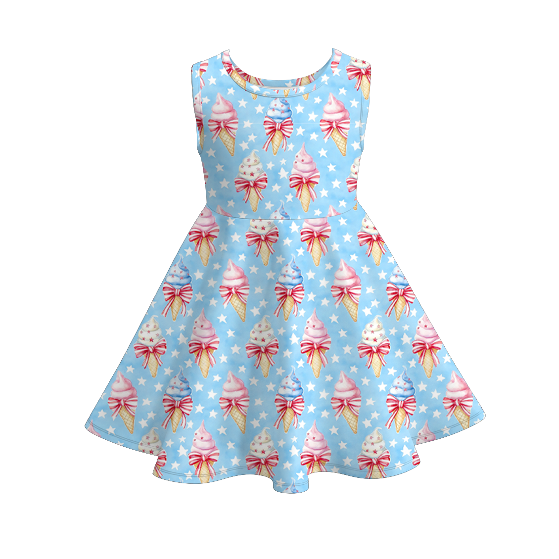 (Pre Order)Mommy and Me Patriotic Ice Cream Print Dress,Set&Pajamas