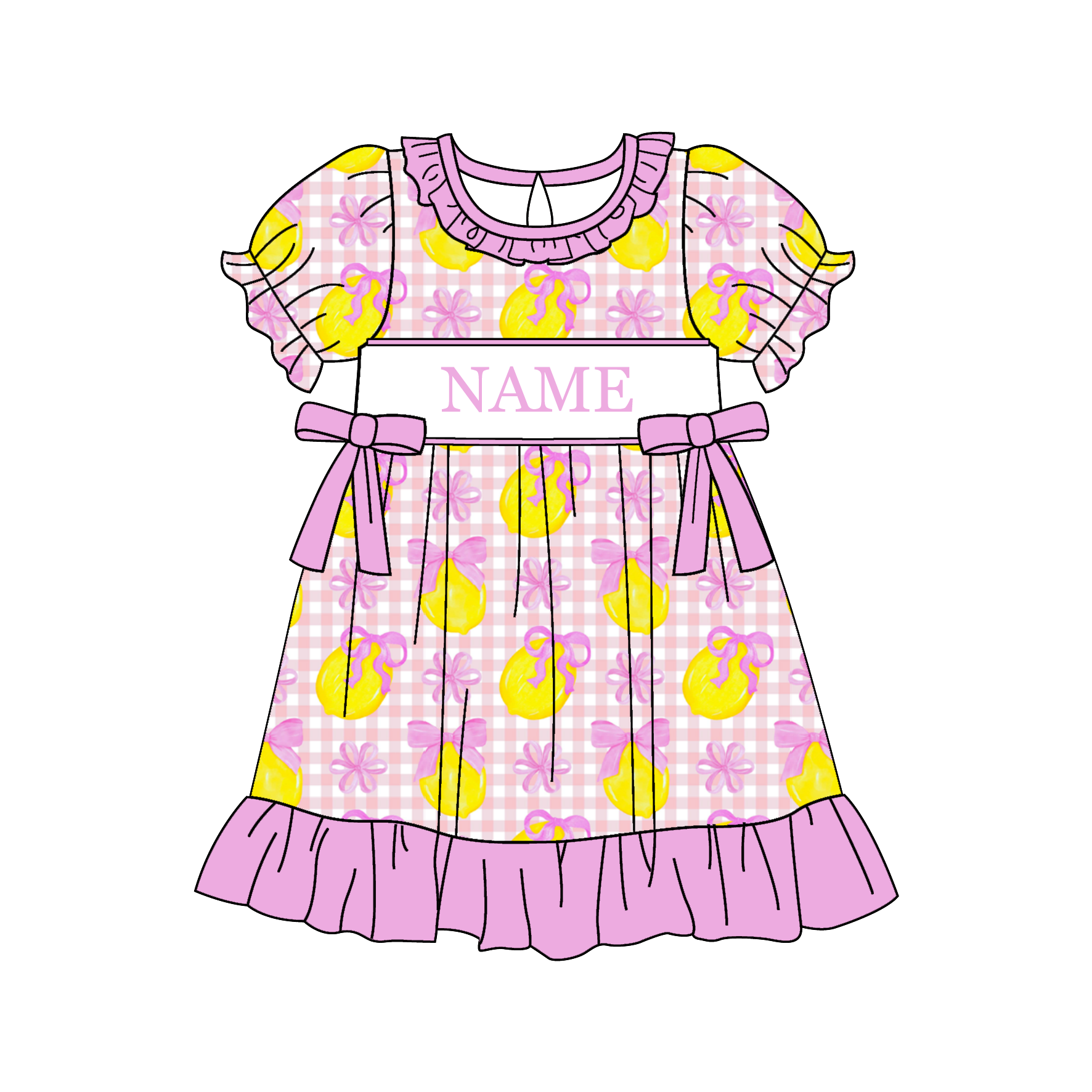 (Pre Order)Sisters Spring&Summer Lemon Embroidery Smocked Dress,Set&Romper-Customized name