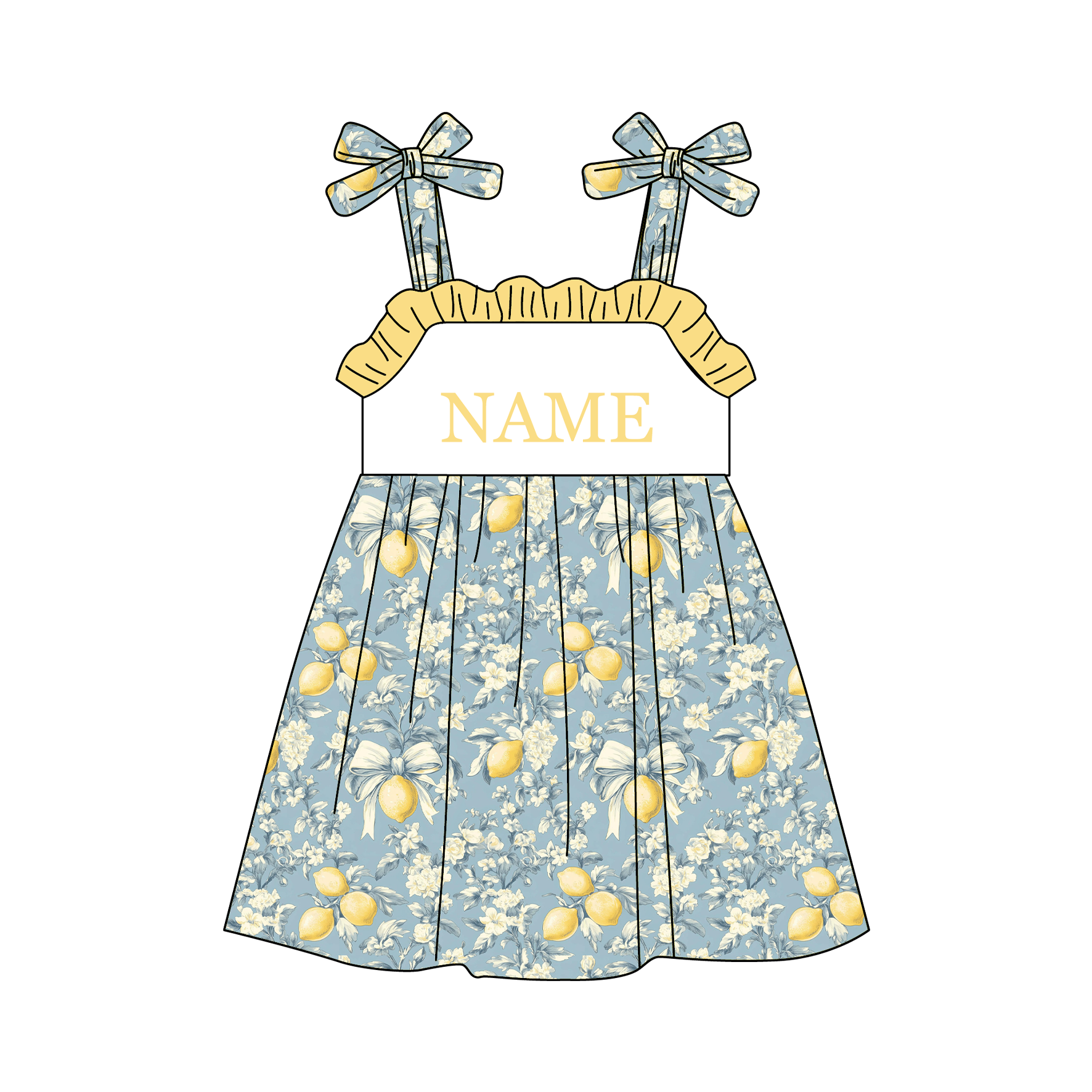 (Pre Order)Sisters Spring&Summer Lemon Embroidery Dress,Set&Romper-Customized name