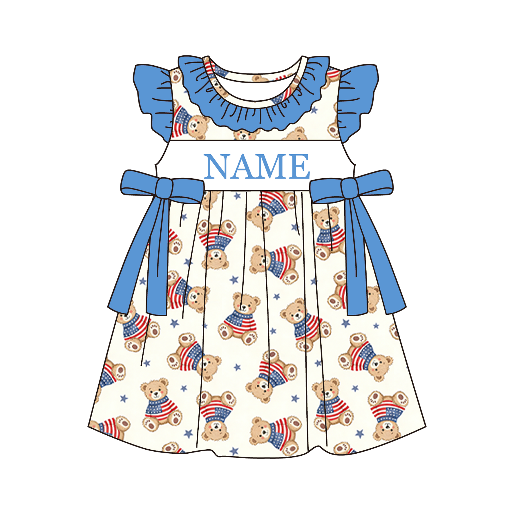 (Pre Order)Siblings Patriotic Bear Embroidery Smocked Dress,Set&Romper