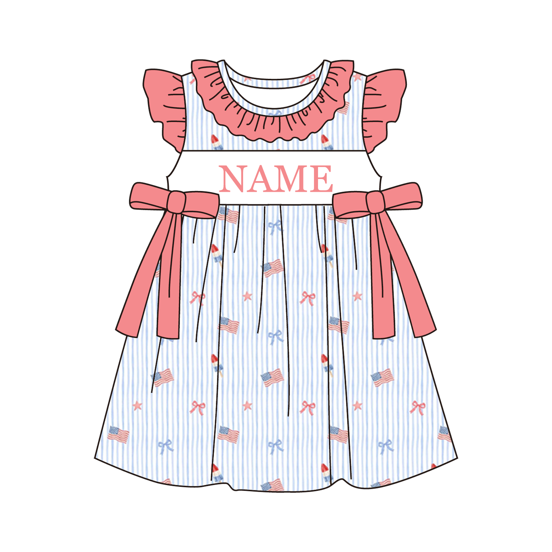 (Pre Order)Siblings Patriotic Embroidery Smocked Dress,Set&Romper
