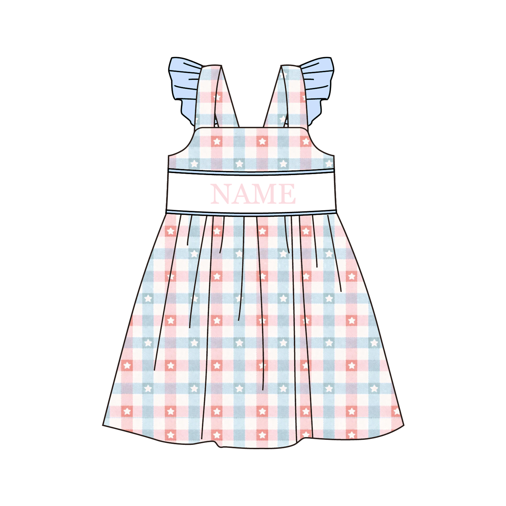 (Pre Order)Siblings Patriotic Embroidery Smocked Dress,Set&Romper