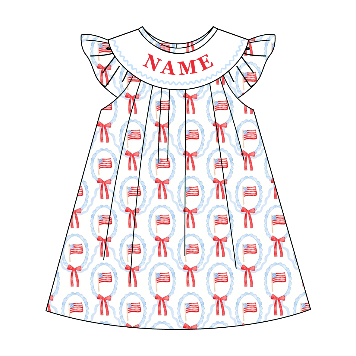 (Pre Order)Sisters Patriotic Embroidery Smocked Dress,Set&Romper-Customized name
