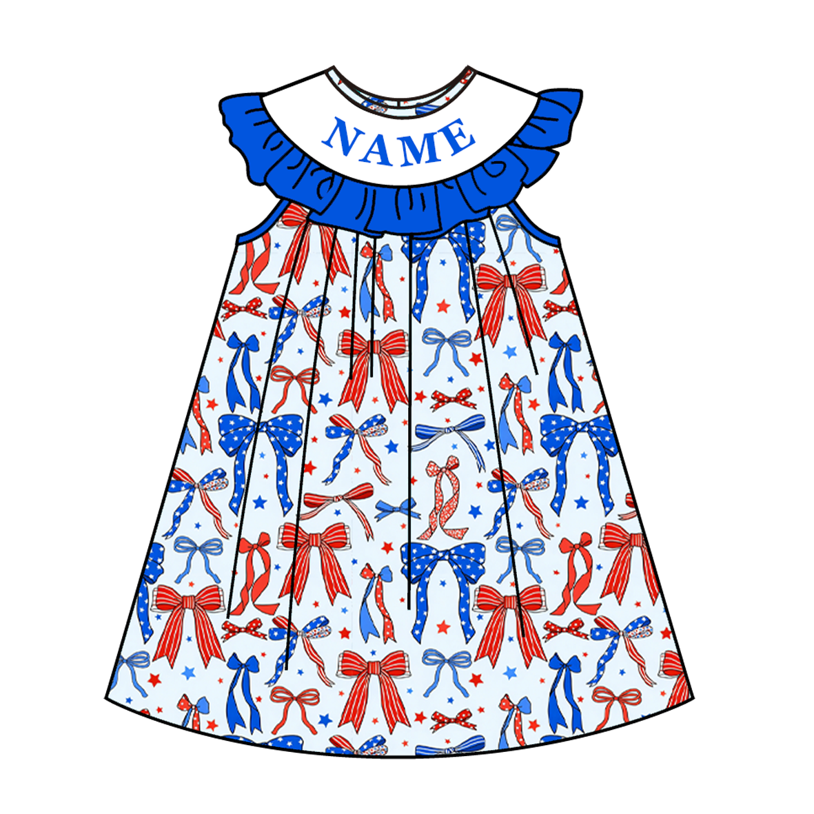 (Pre Order)Sisters Patriotic Embroidery Smocked Dress&Romper-Customized name