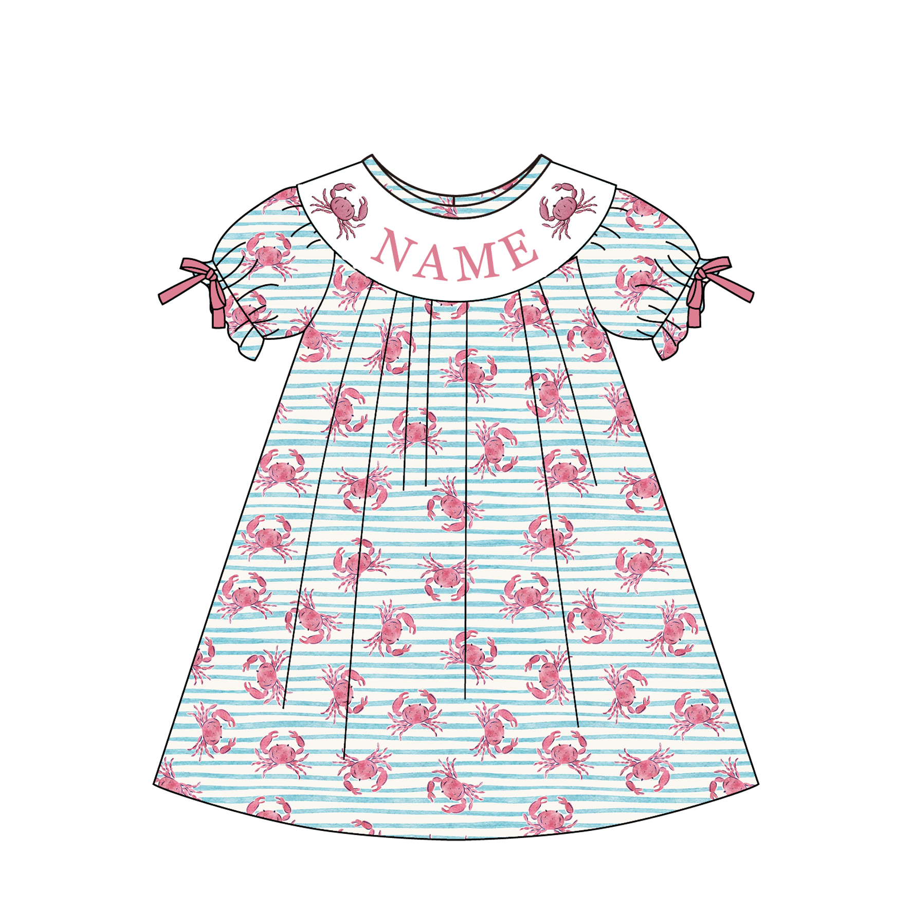 (Pre Order)Siblings Summer Crab Embroidery Smocked Dress,Set&Romper-Customized name