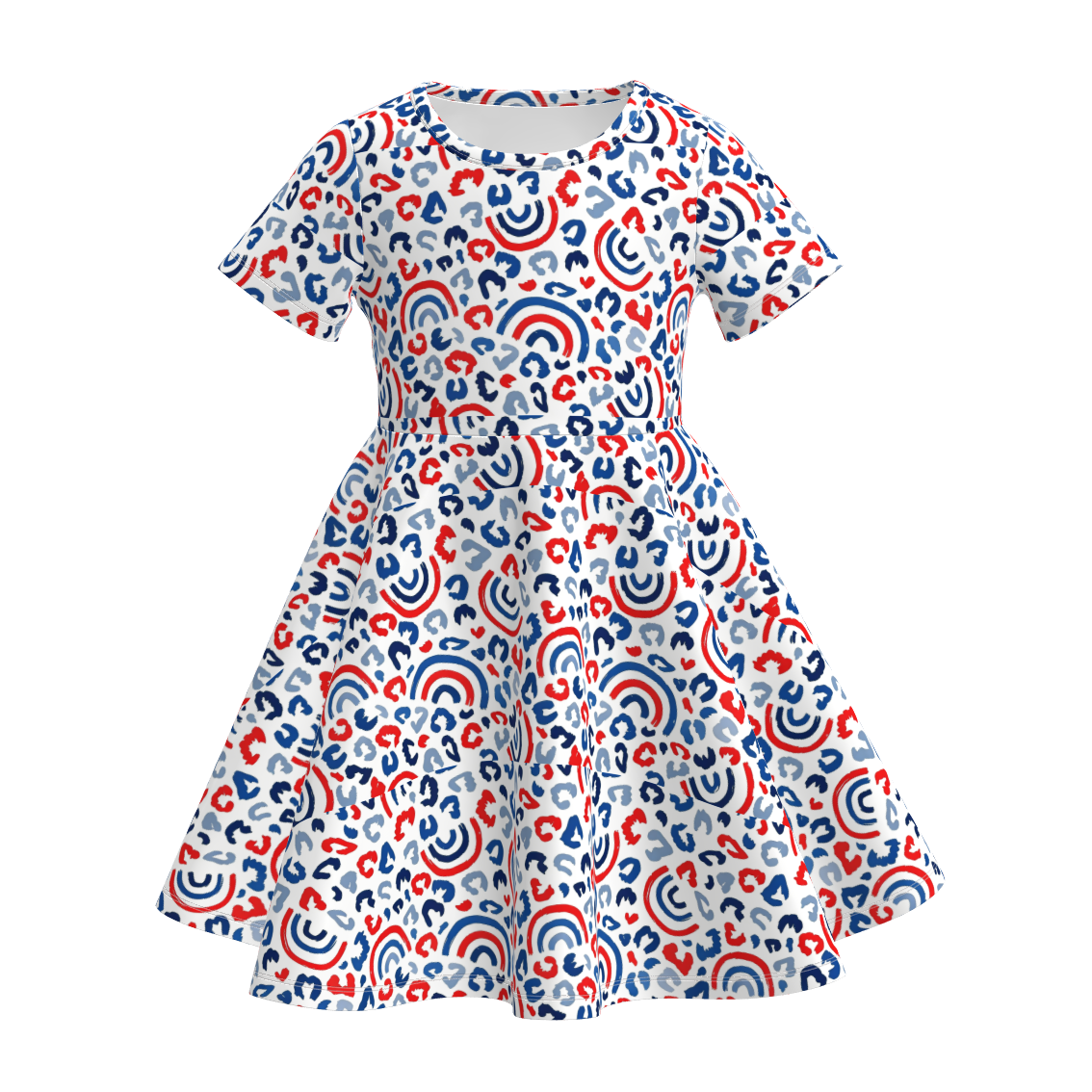 (Pre Order)Girls Patriotic Cartoon Print Dress