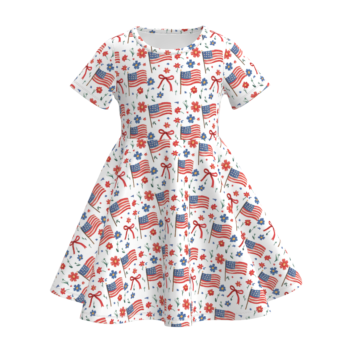(Pre Order)Girls Patriotic Cartoon Print Dress