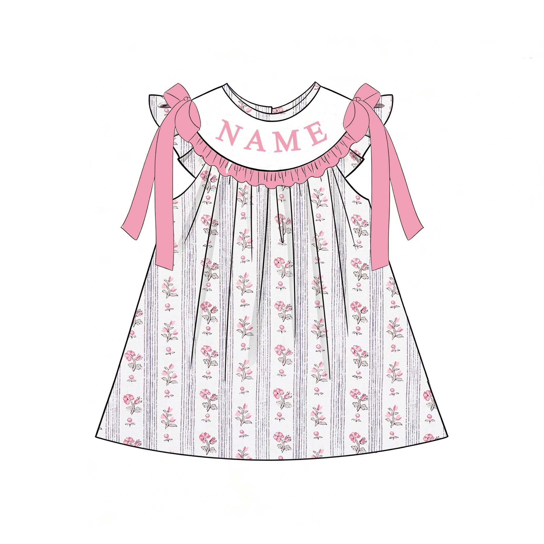 (Pre Order)Sisters Spring&Summer Floral Embroidery Smocked Dress&Romper-Customized Name
