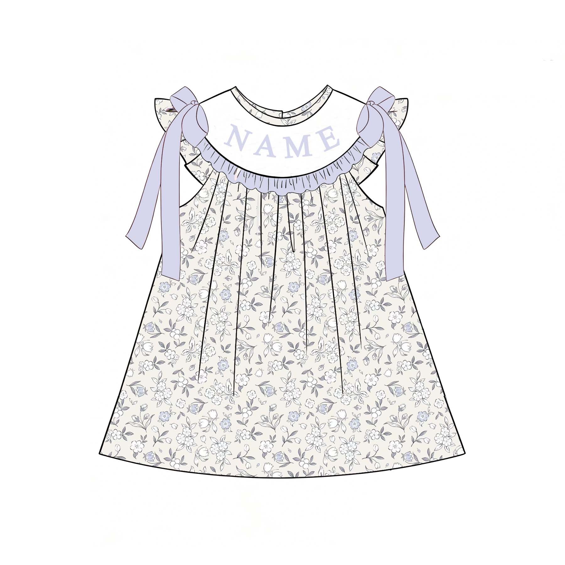 (Pre Order)Sisters Spring&Summer Floral Embroidery Smocked Dress&Romper-Customized Name
