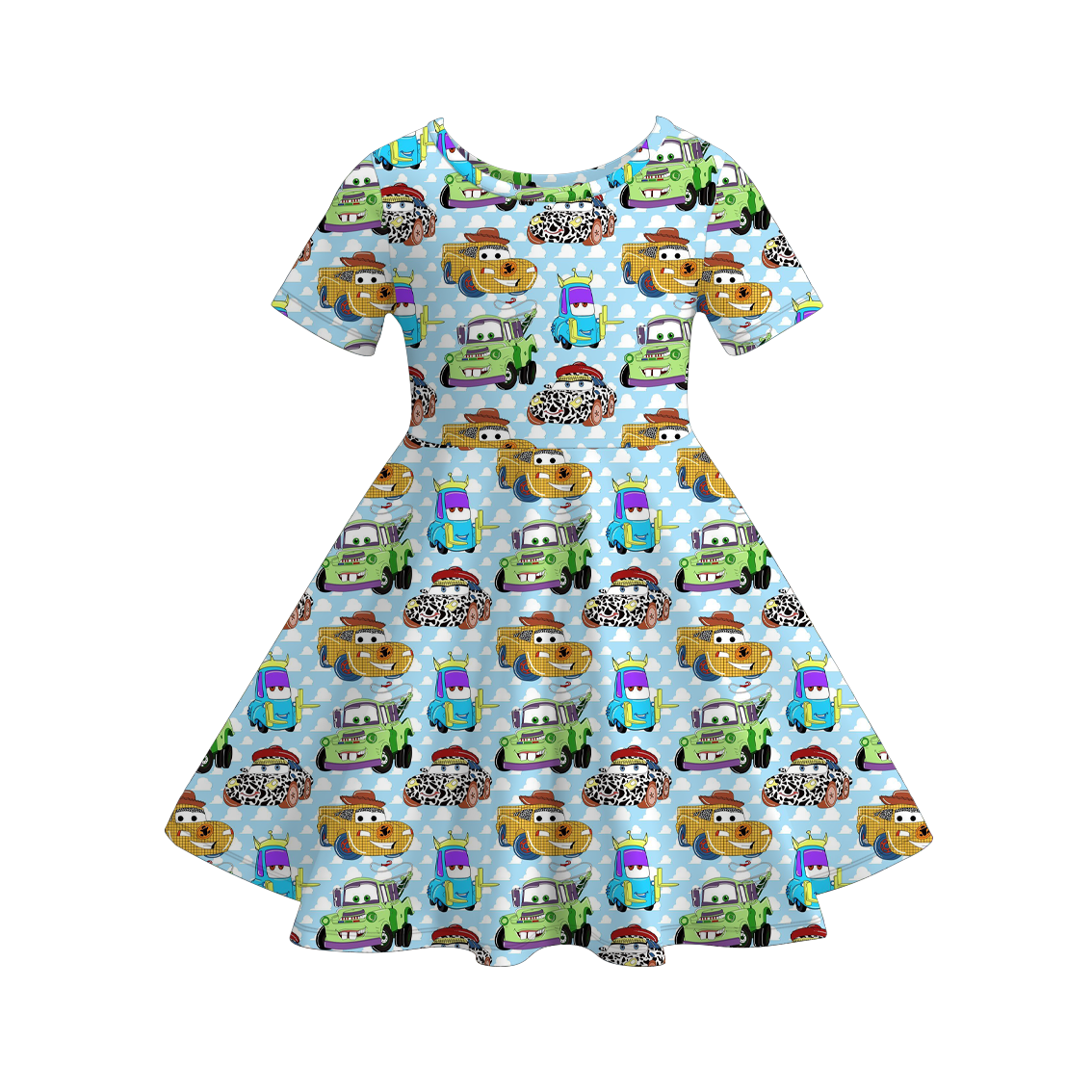 (Pre Order)Family Spring&Summer Cartoon Car Print Dress,Set,Jumpsuit,Romper&Top