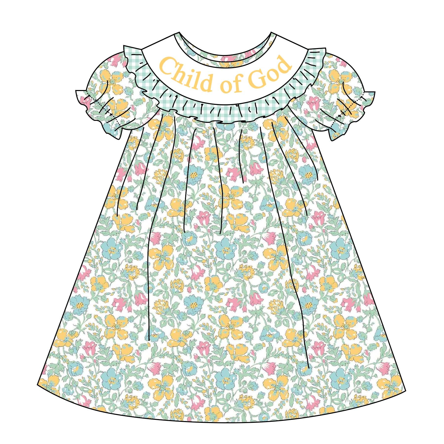 (Pre Order)Sisters Summer Child of God Embroidery Smocked Dress&Romper-Customized Name