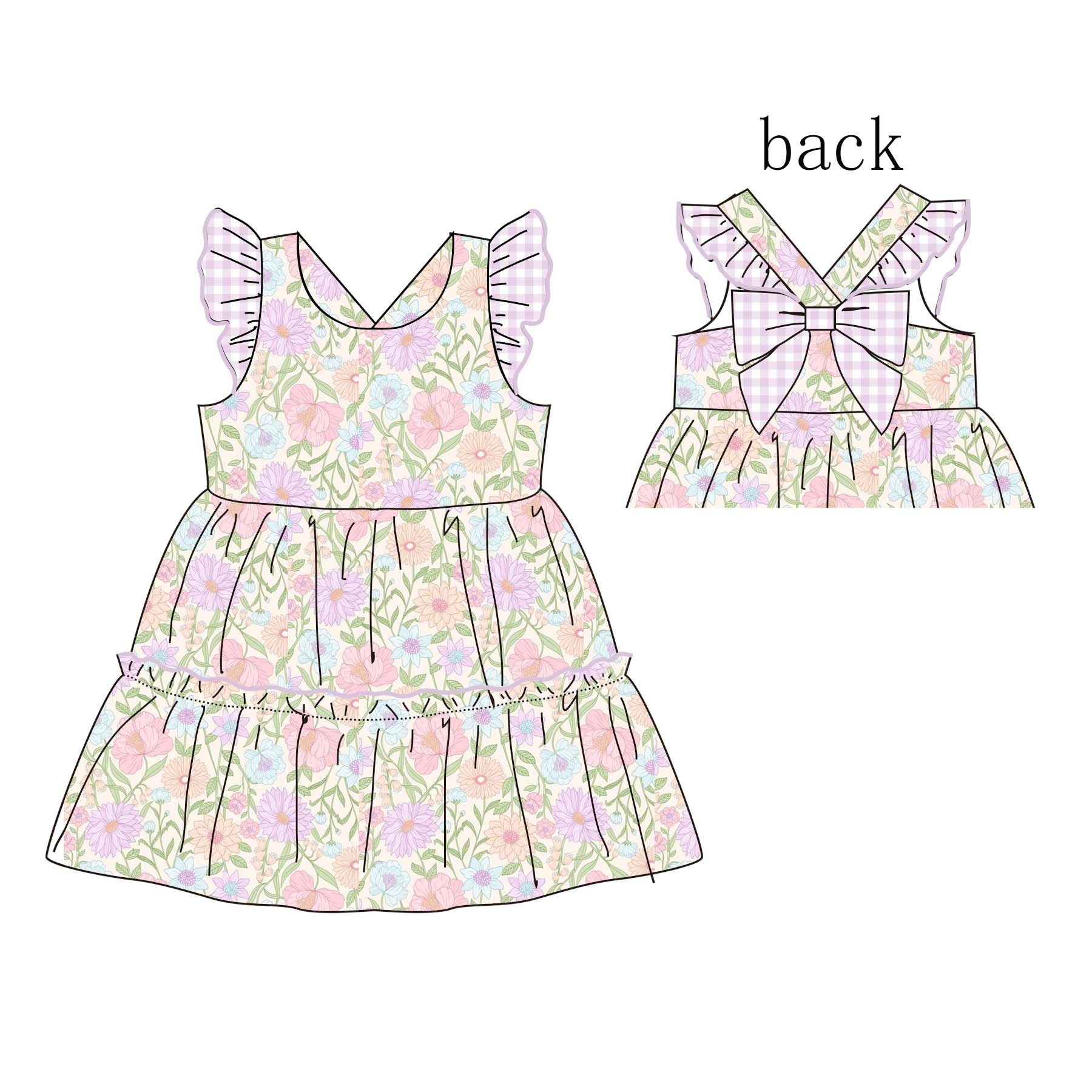 (Pre Order)Girls Spring&Summer Floral Print Flying Sleeves Dress