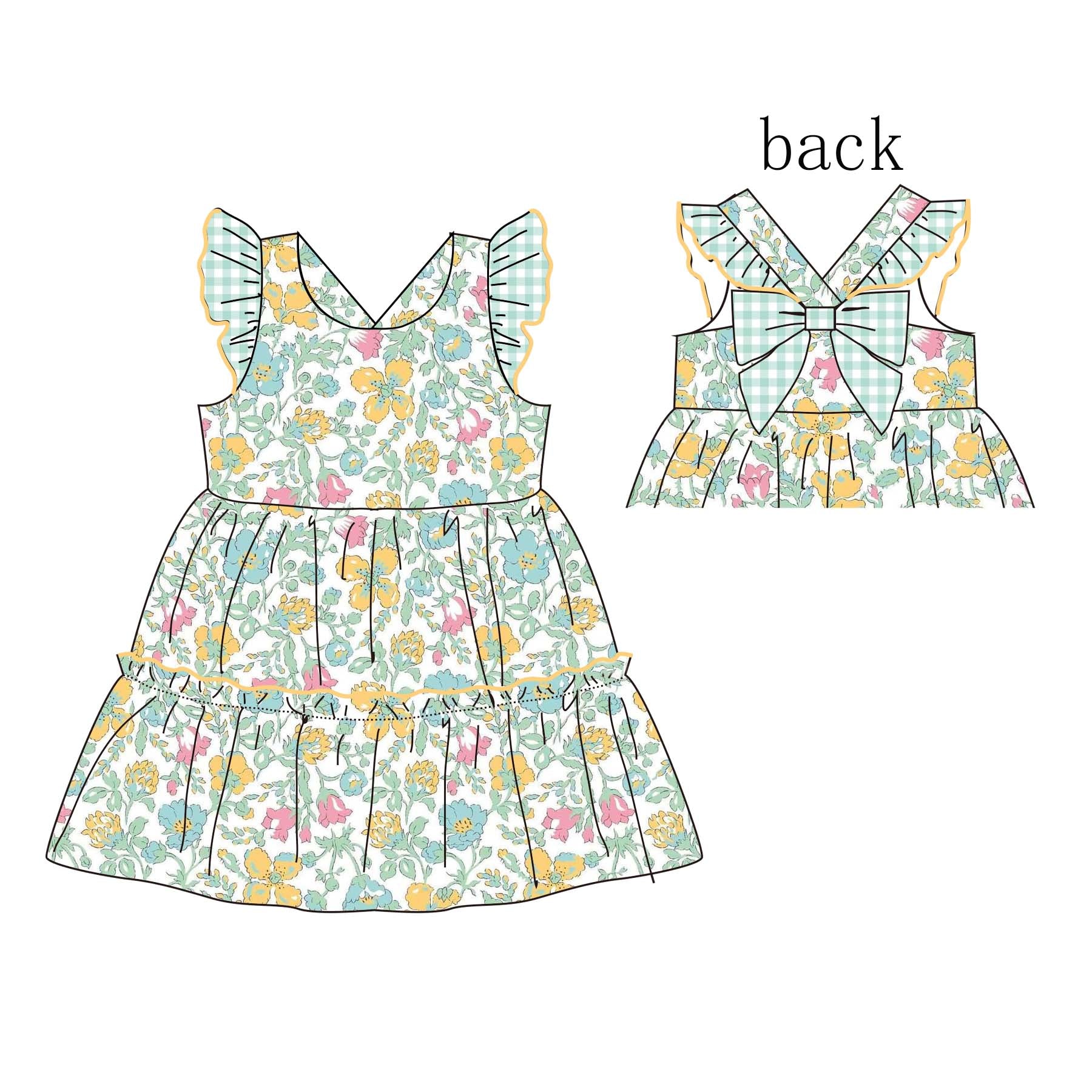 (Pre Order)Girls Spring&Summer Floral Print Flying Sleeves Dress
