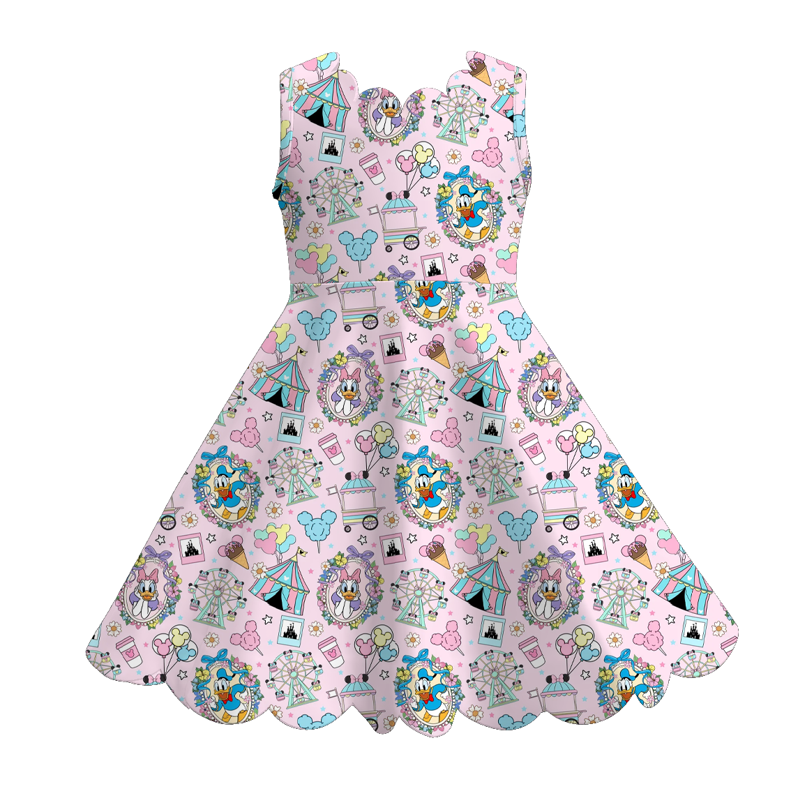 (Pre Order+Prepack Zone)Girls Cartoon&Princess Print Scallop Dress(Mix Size)