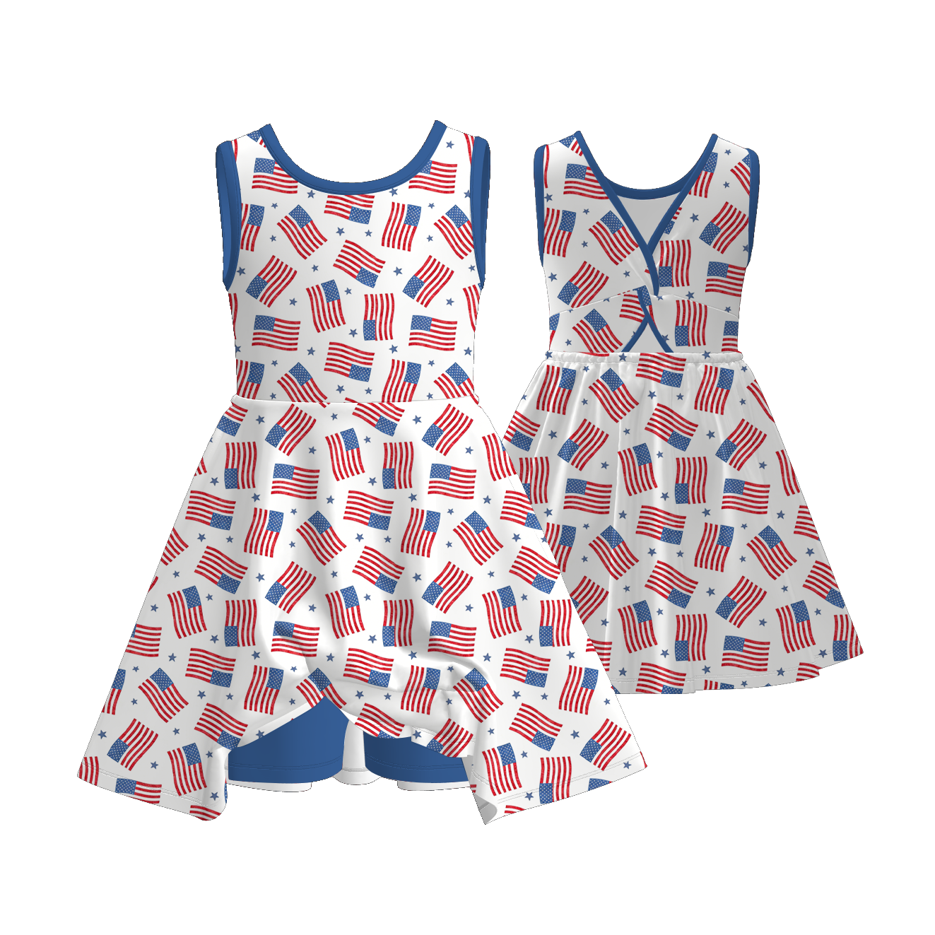 (Pre Order+Prepack Zone)Girls Patriotic Print Skort Dress(Mix Size)
