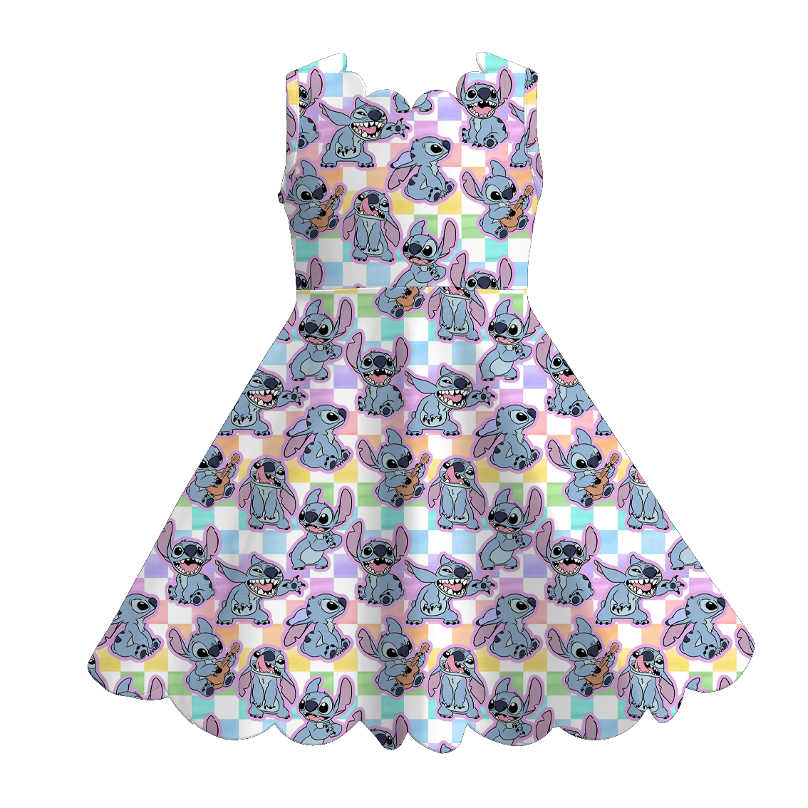 (Pre Order+Prepack Zone)Girls Cartoon Print Scallop Dress&Skort Set(Mix Size)