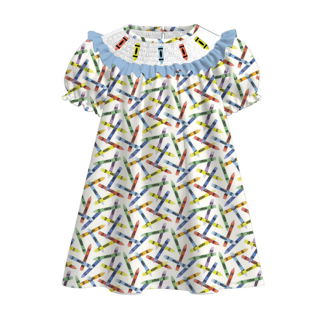 (Pre Order)Siblings Summer Back To School Crayon Embroidery Smocked Dress&Set