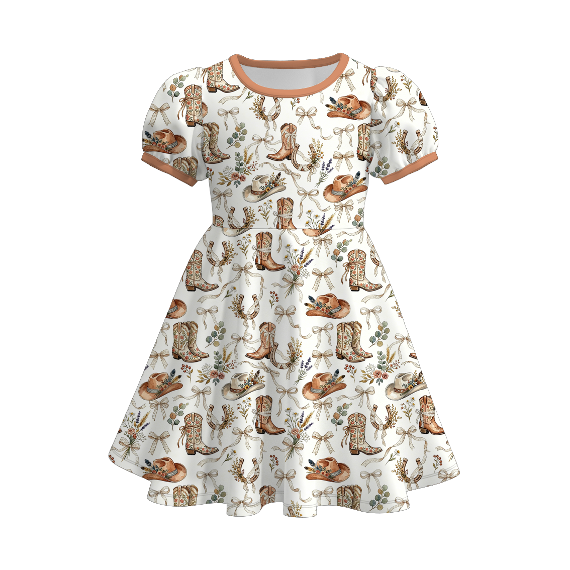 (Pre Order+Prepack Zone)Girls Spring&Summer Western Bowboy Print Dress
