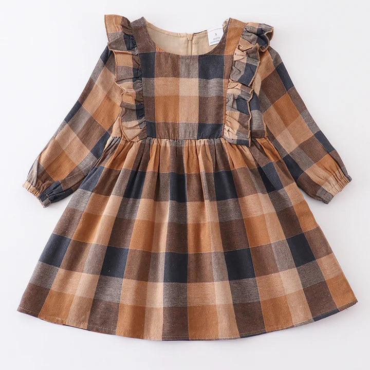 (In Stock E37-04-01)Girls Fall Plaid Cotton Dress