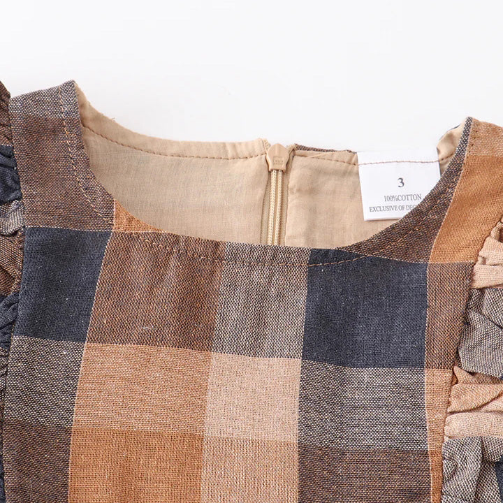 (In Stock E37-04-01)Girls Fall Plaid Cotton Dress