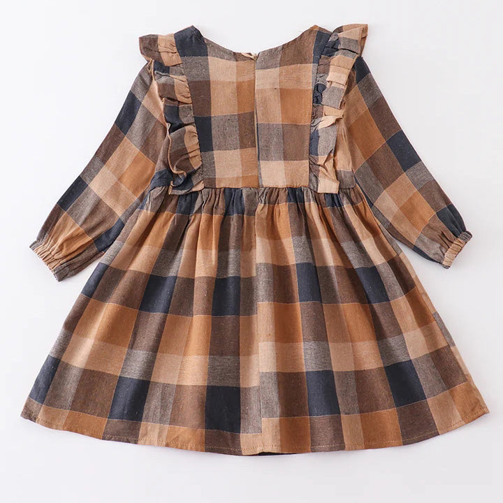 (In Stock E37-04-01)Girls Fall Plaid Cotton Dress