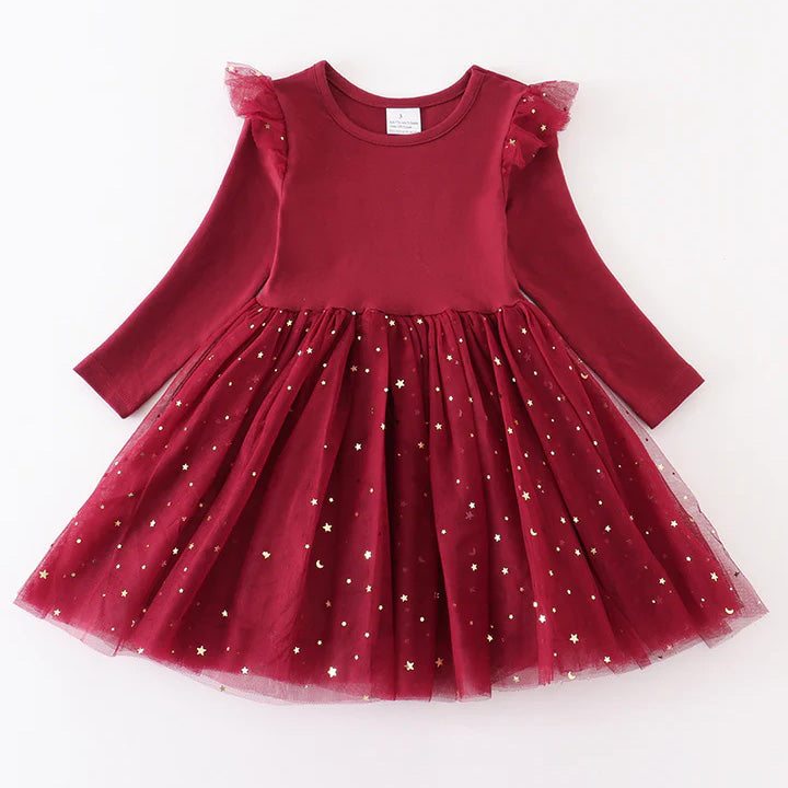 (In Stock L31-2-1)Girls Fuchsia Sequined Tulle Dress