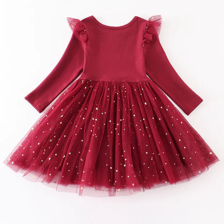 (In Stock L31-2-1)Girls Fuchsia Sequined Tulle Dress