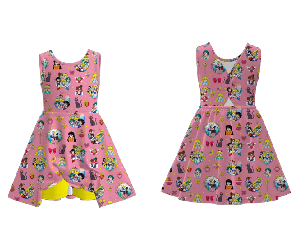 (Pre Order)Mommy and Me Spring&Summer Cartoon Print Skort Dress