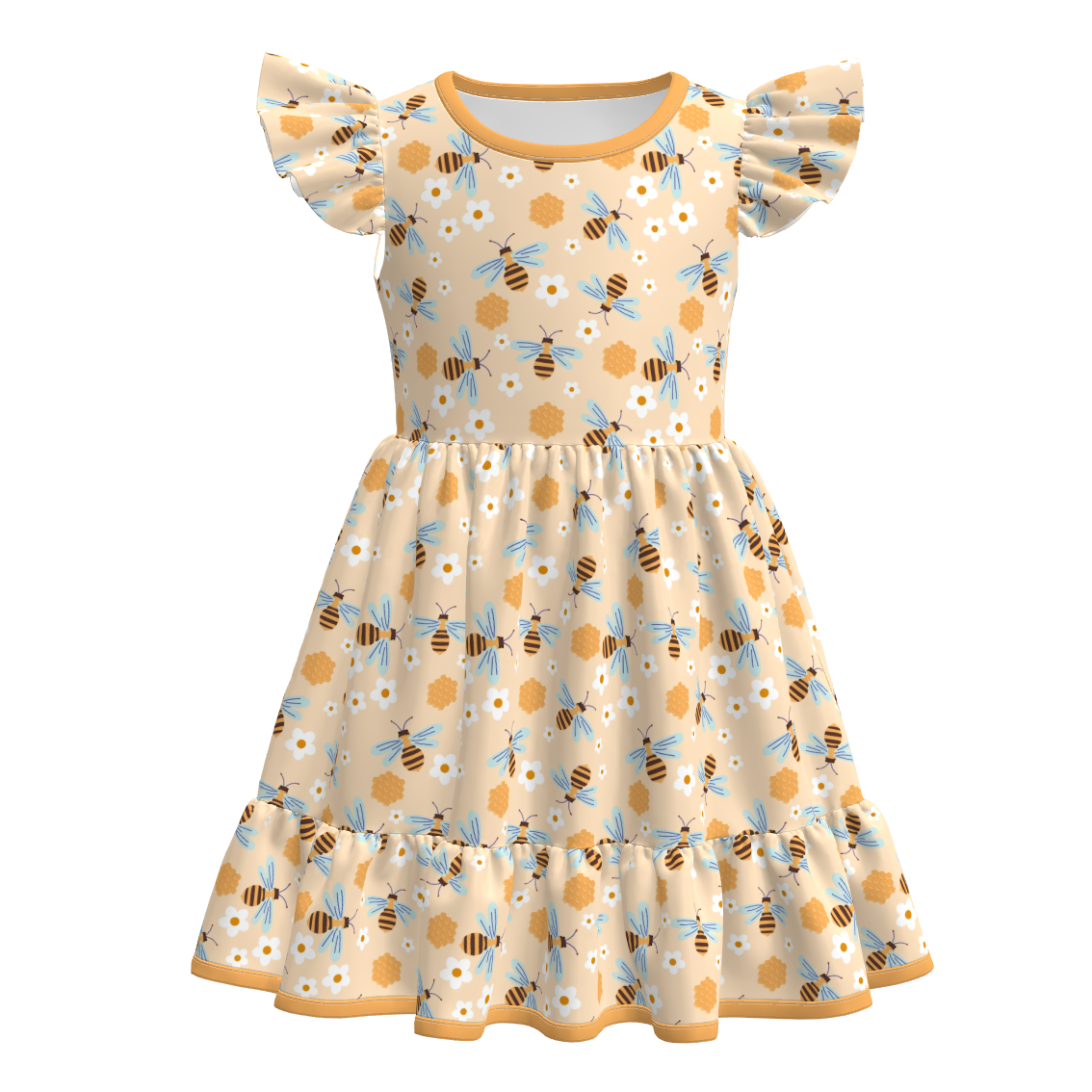 (Pre Order+Prepack Zone)Girls Summer Bee&Floral Print Dress