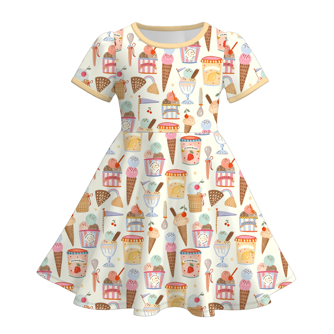 (Pre Order+Prepack Zone)Girls Summer Ice Cream Print Dress