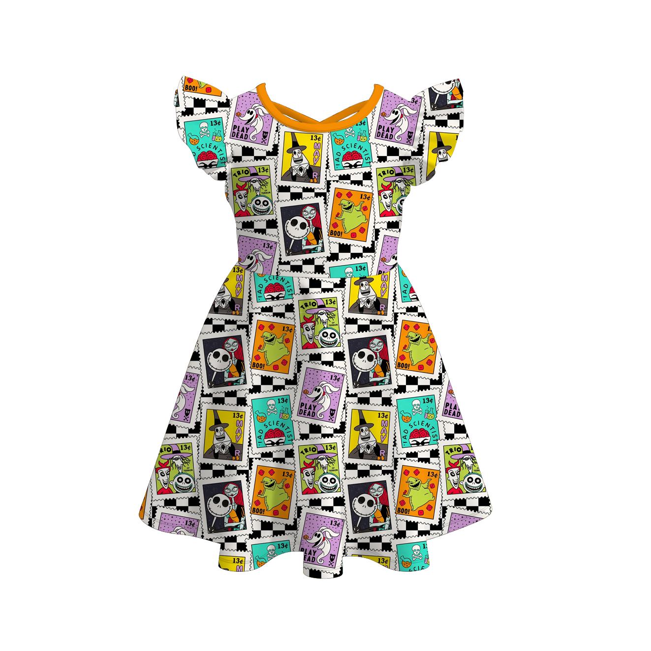 (Pre Order+Prepack Zone)Girls Halloween Print Flying Sleeves Dress(Mix Size)