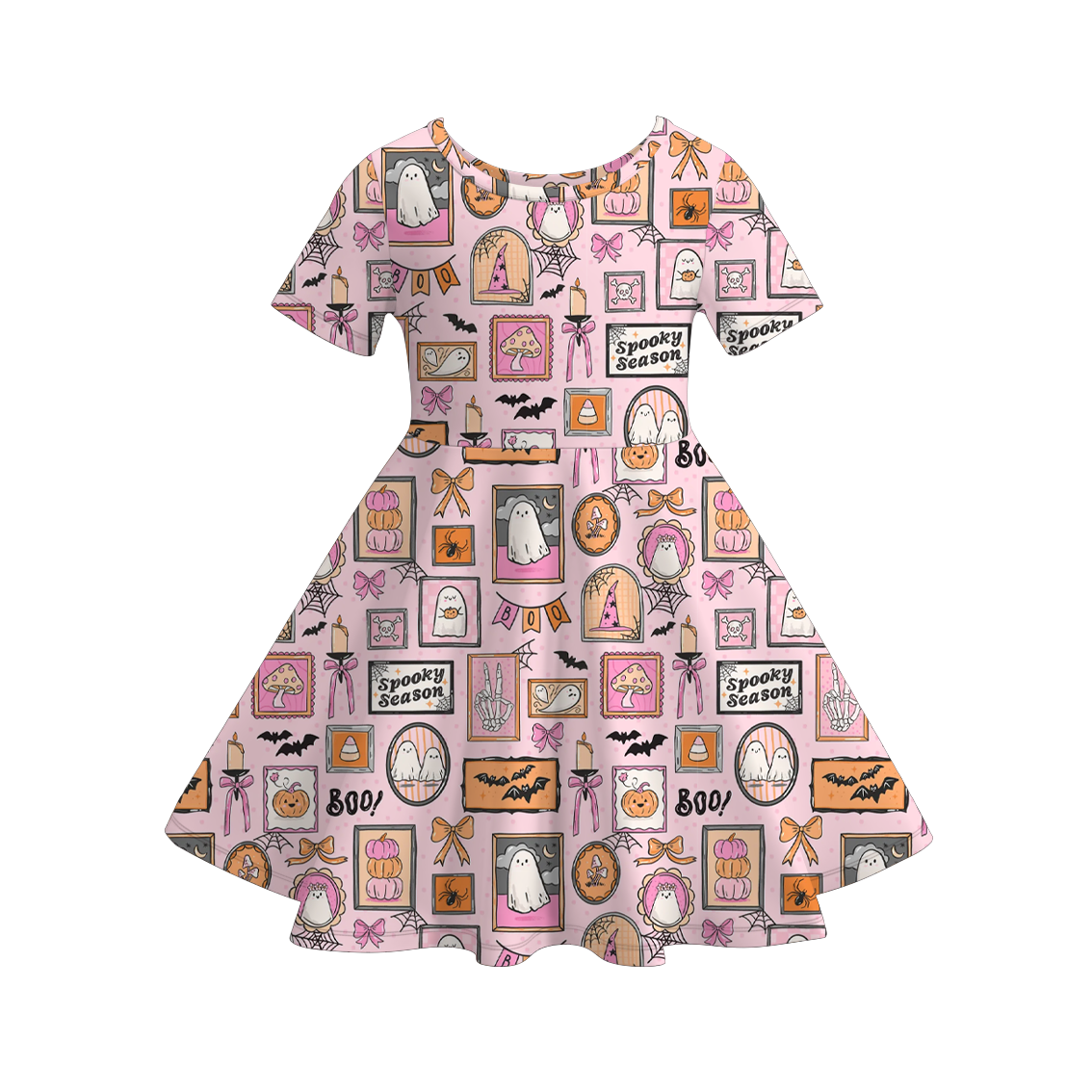 (Pre Order+Prepack Zone)Girls Halloween Ghost Print Dress(Mix Size)