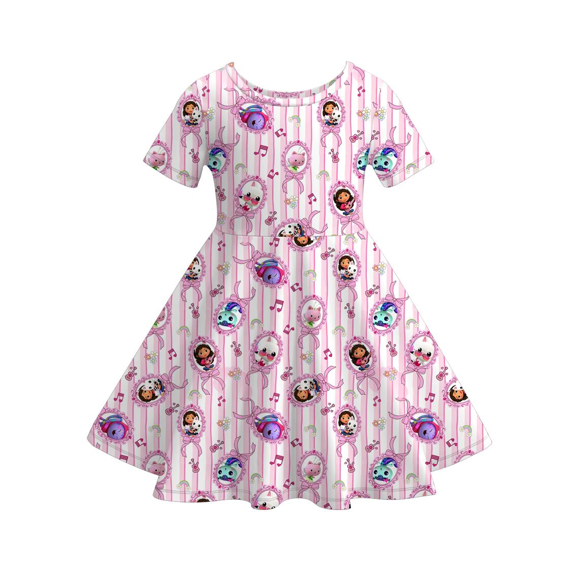 (Pre Order+Prepack Zone)Girls Summer Cartoon Print Dress&Skort Set(Mix Size)