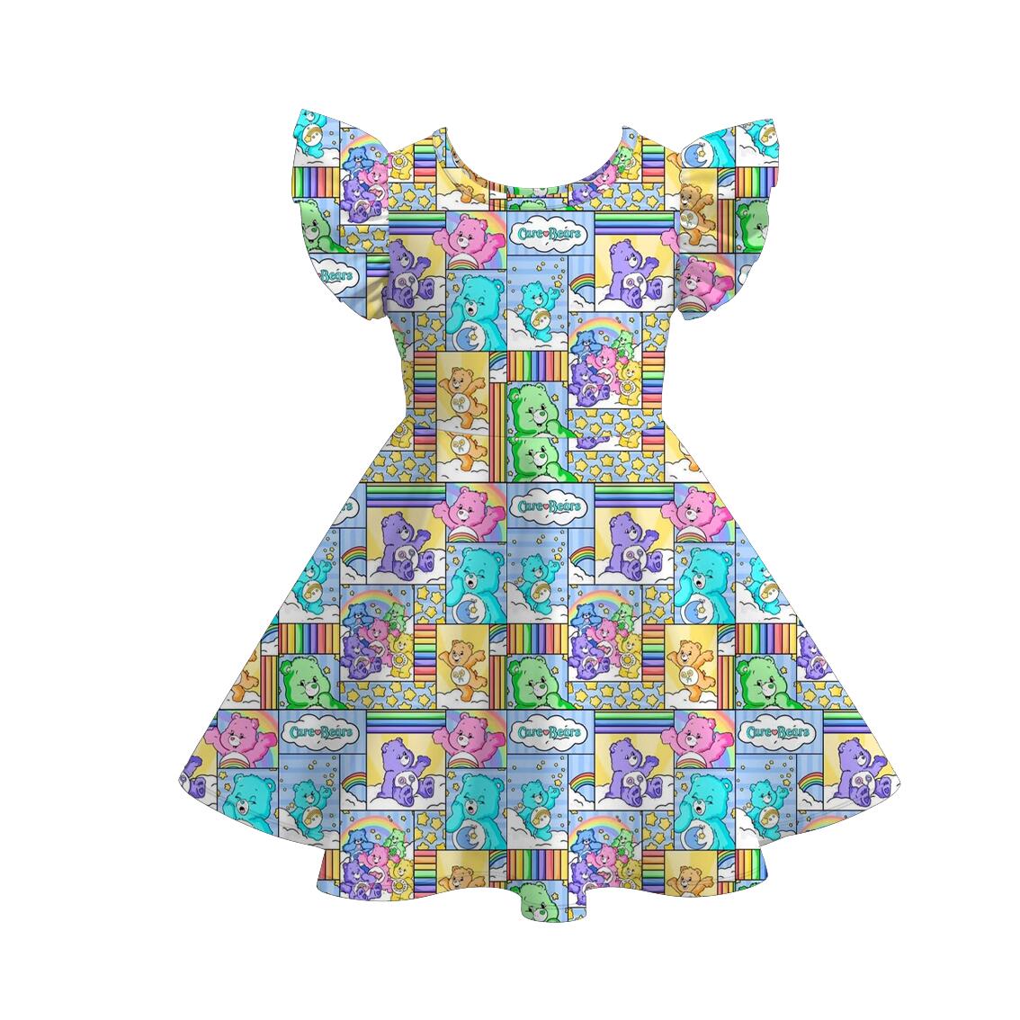 (Pre Order+Prepack Zone)Sisters Summer Cartoon Bear Print Dress&Romper
