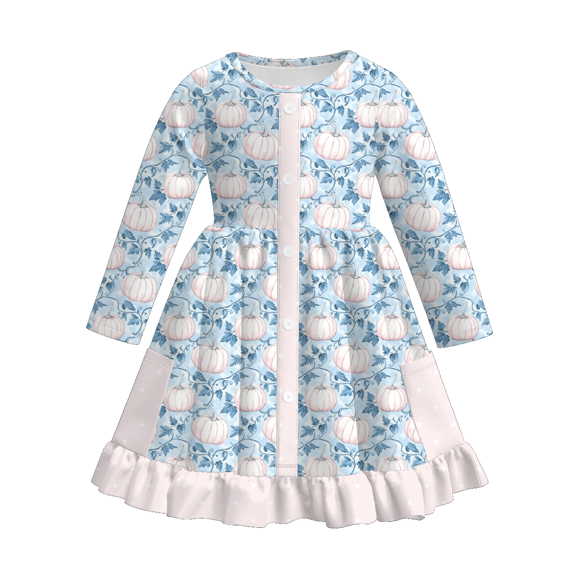 (Pre Order+Prepack Zone)Girls Fall Pumpkin Print Ruffle Dress