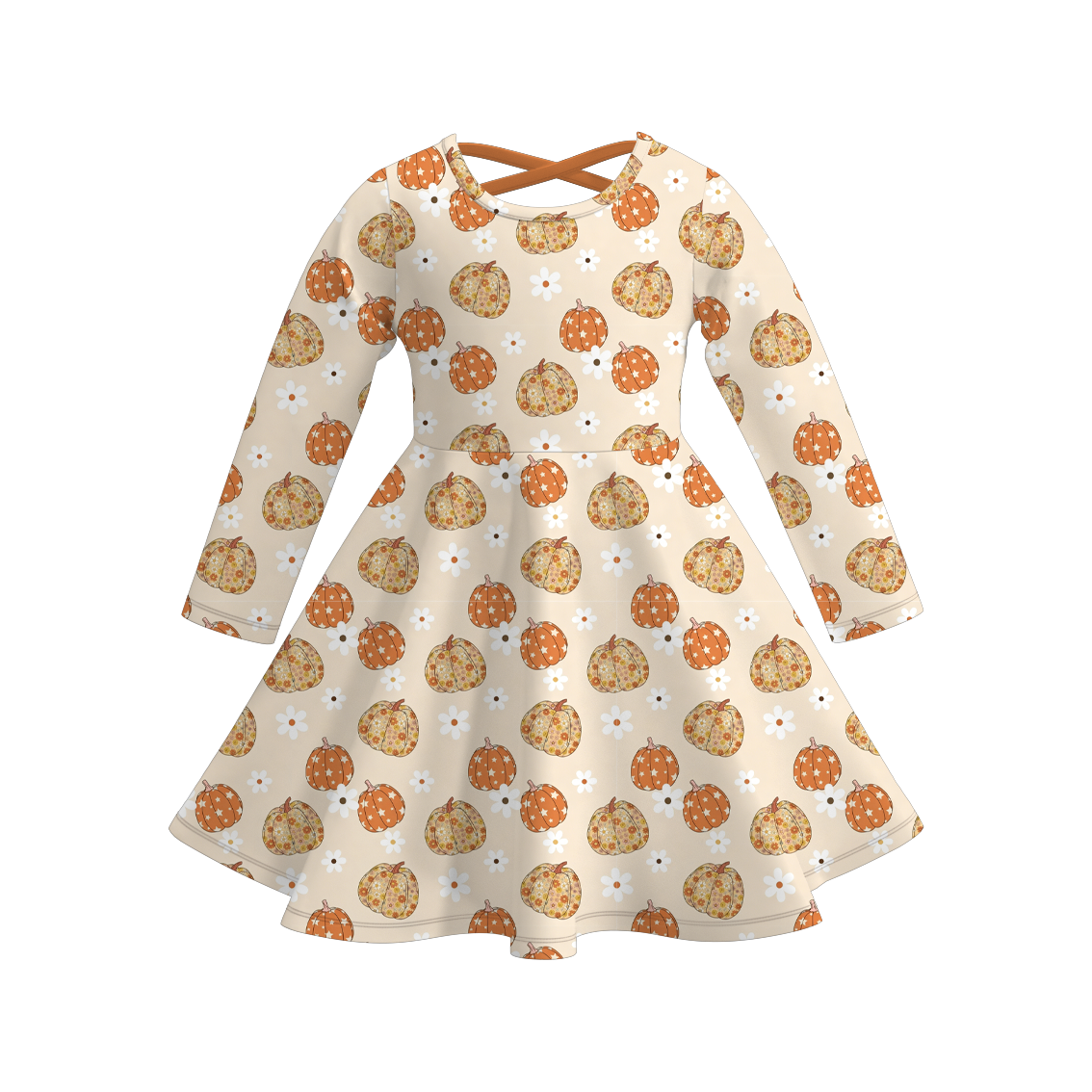 (Pre Order+Prepack Zone)Girls Fall Pumpkin Print Dress