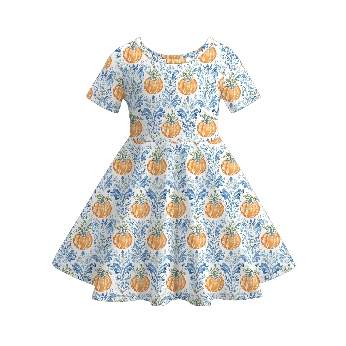 (Pre Order+Prepack Zone)Girls Fall Pumpkin Print Dress