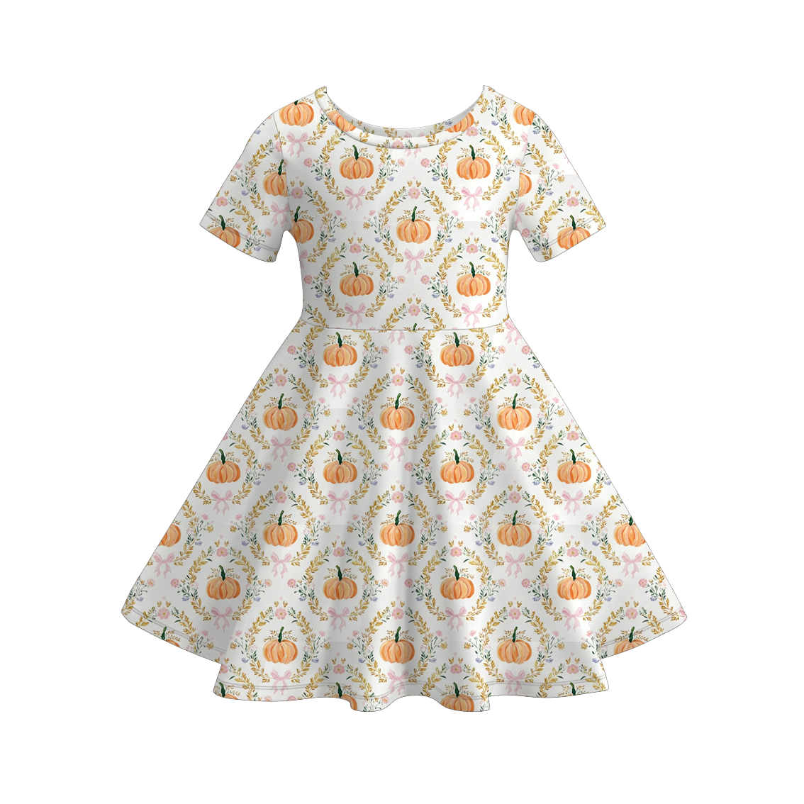 (Pre Order+Prepack Zone)Girls Fall Pumpkin Print Dress