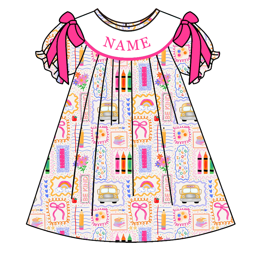 (Pre Order)Girls Summer Back To School Embroidery Smocked Dress&Set