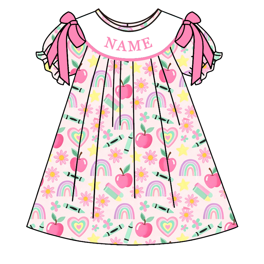 (Pre Order)Girls Summer Back To School Embroidery Smocked Dress&Set