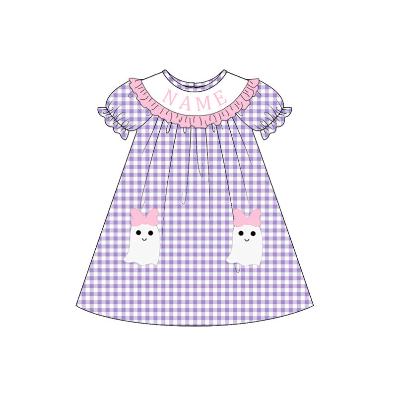 (Pre Order)Sisters Halloween Ghost Applique Name Embroidery Smocked Dress,Set&Romper