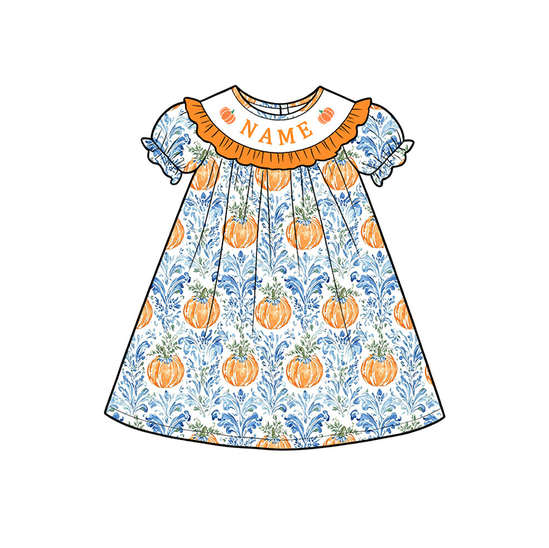 (Pre Order)Siblings Pumpkin Embroidery Smocked Dress,Set&Romper