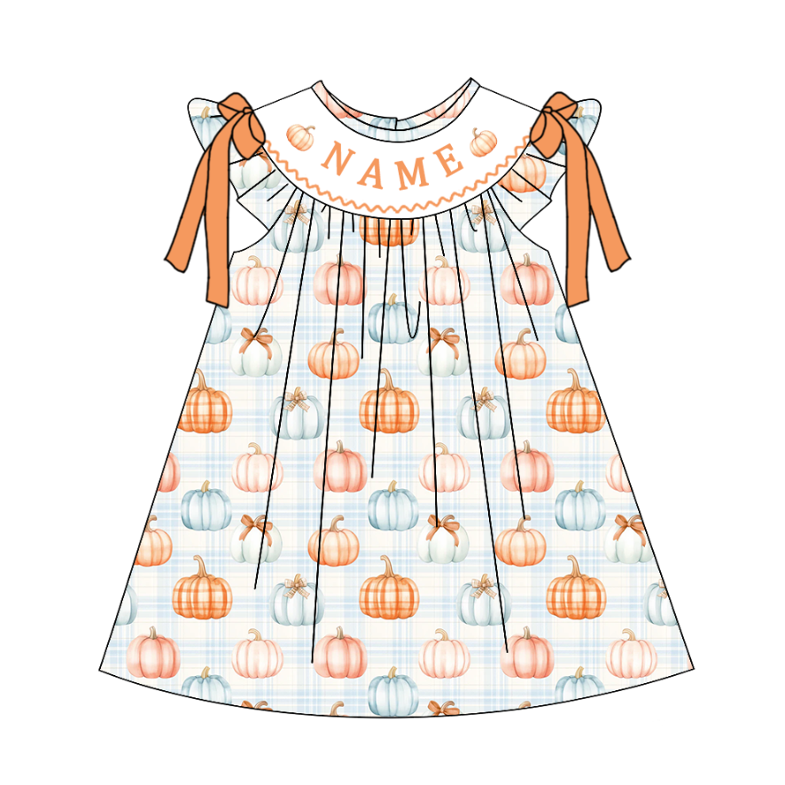 (Pre Order)Sisters Pumpkin Embroidery Smocked Dress,Set&Romper