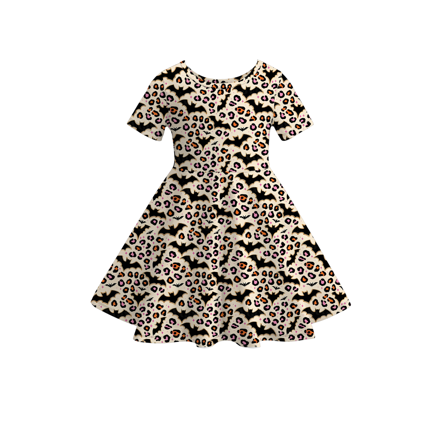 (Pre Order)Girls Halloween Bat Print Dress,Set