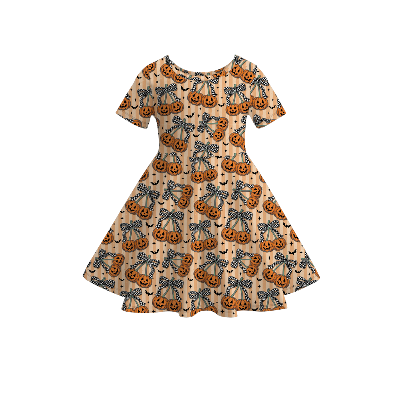 (Pre Order)Girls Halloween Pumpkin Print Dress,Set