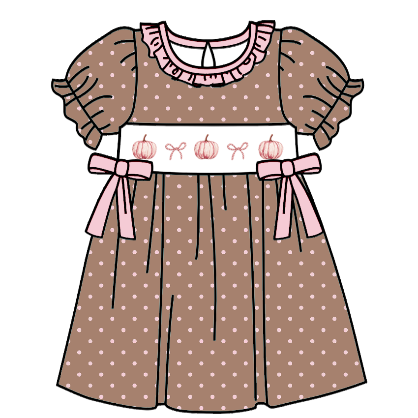 (Pre Order)Sisters Pumpkin Embroidery Smocked Dress,Set&Romper