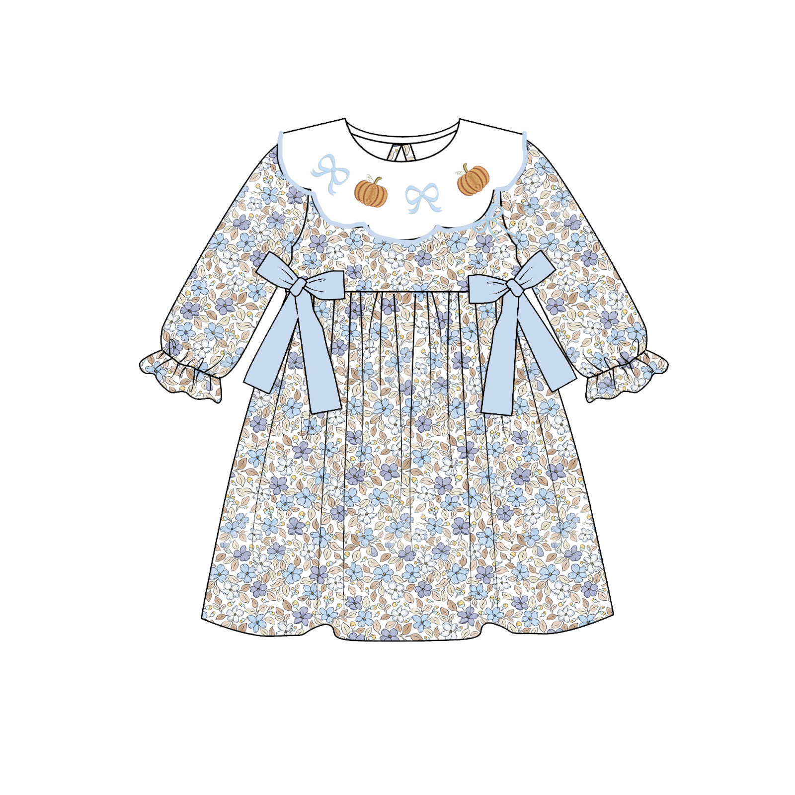 (Weekly Pre-Order)Girls Fall Pumpkin Embroidery Dress&Romper(Ends Wednesday)